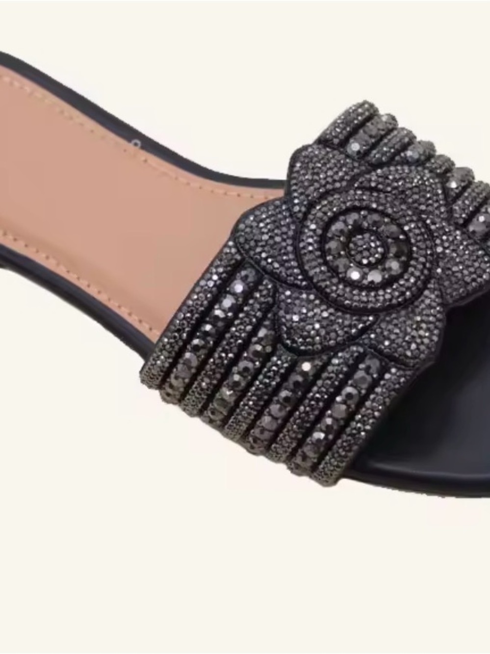 Boutique 9 Black Crystal Floral Slide Sandal